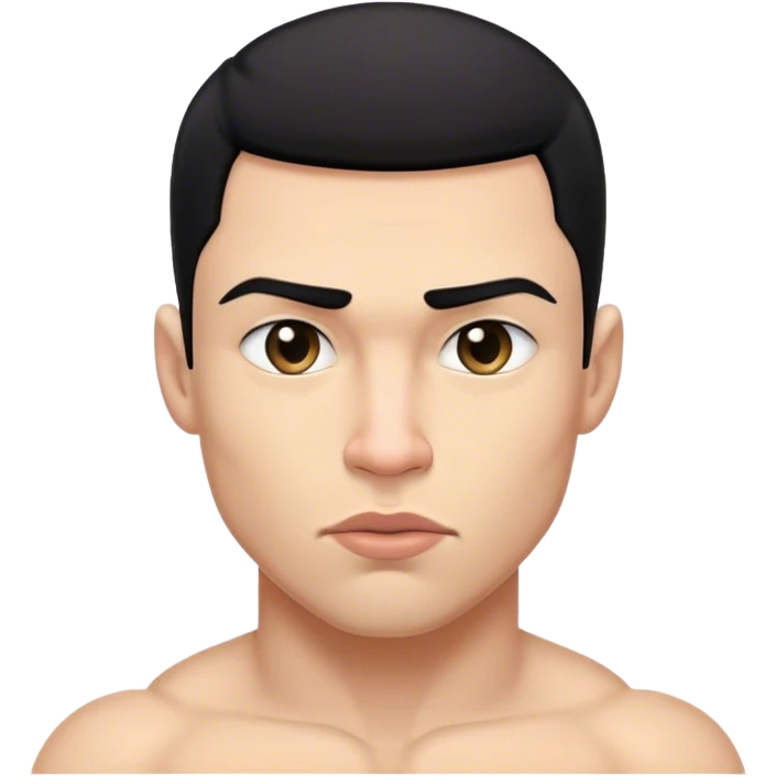 Man, very short black hair , long sharp face , small eyes and straight nose, big thick lips .muscle man  emoji
