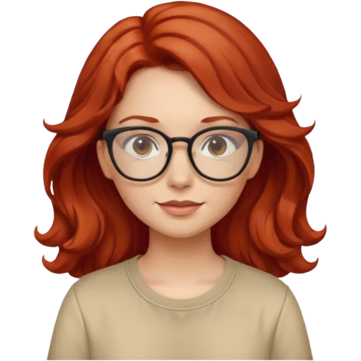 girl wear glasses, wavy red hair, beige shirt emoji