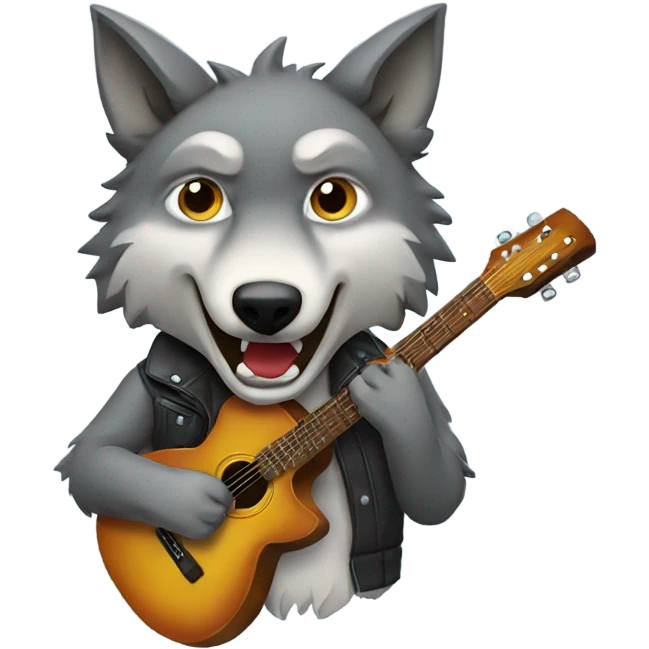 Wolf holding a guitar in its mouth emoji