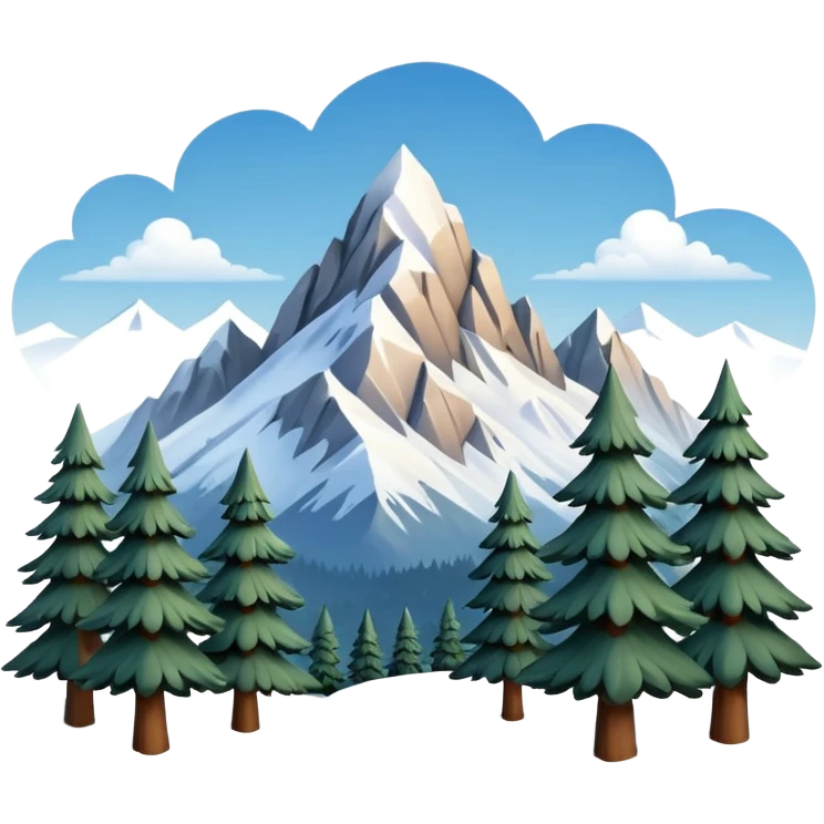 Snowy mountains with pine trees scenic full scenery realistic real realism photography  emoji