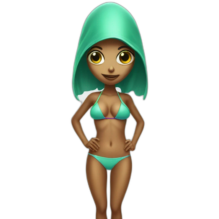 Bikini girl with alien head emoji