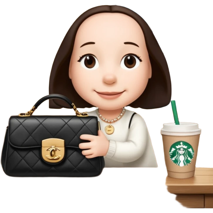 snoopy in a desk with starbucks and his chanel purse emoji