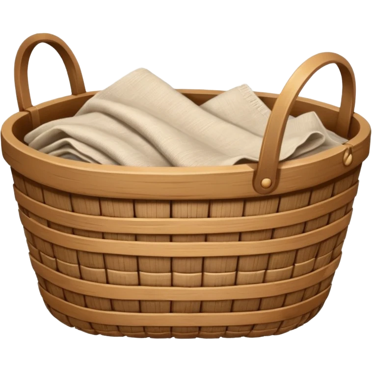 A wooden raffia Brown basket with fresh washed linen emoji