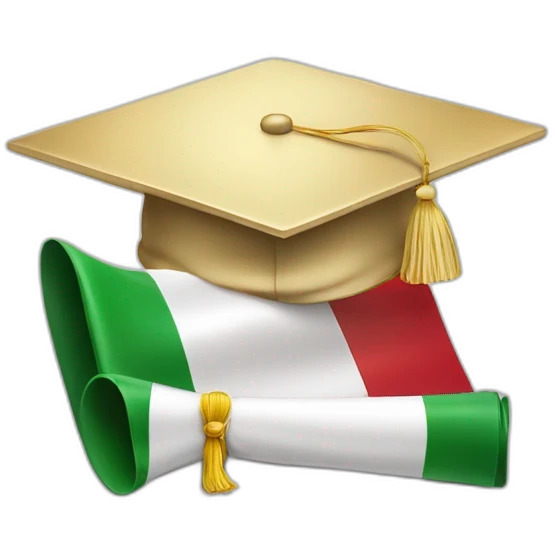 Graduation hat and italian diplome with italian flag emoji
