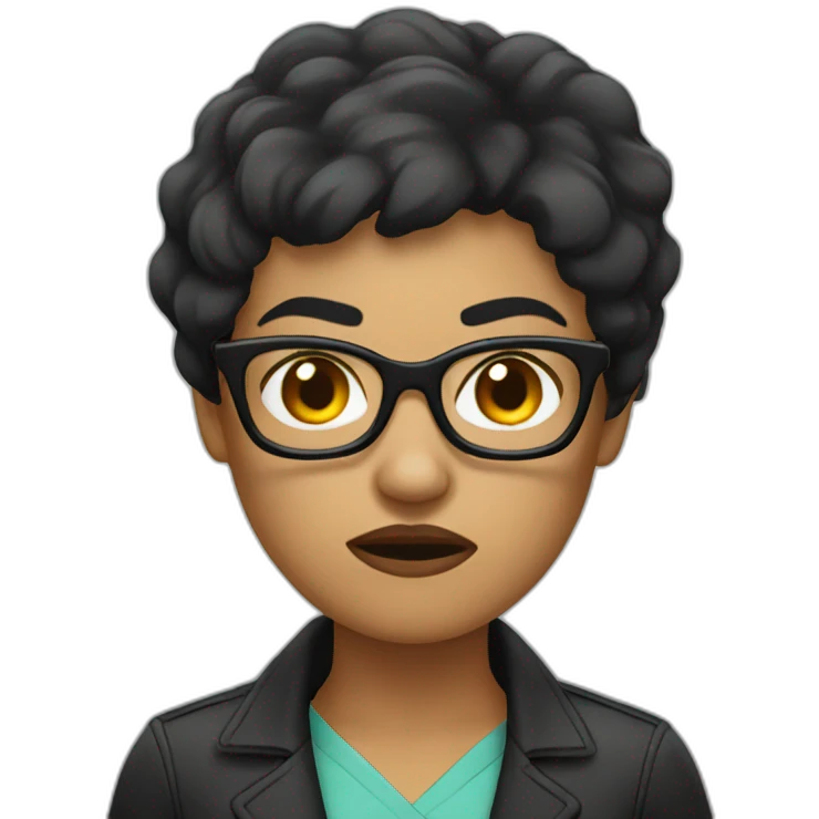angry woman black short hair glasses emoji
