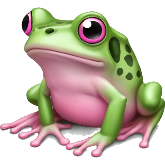 Sage green frog with a pink bow on its head emoji