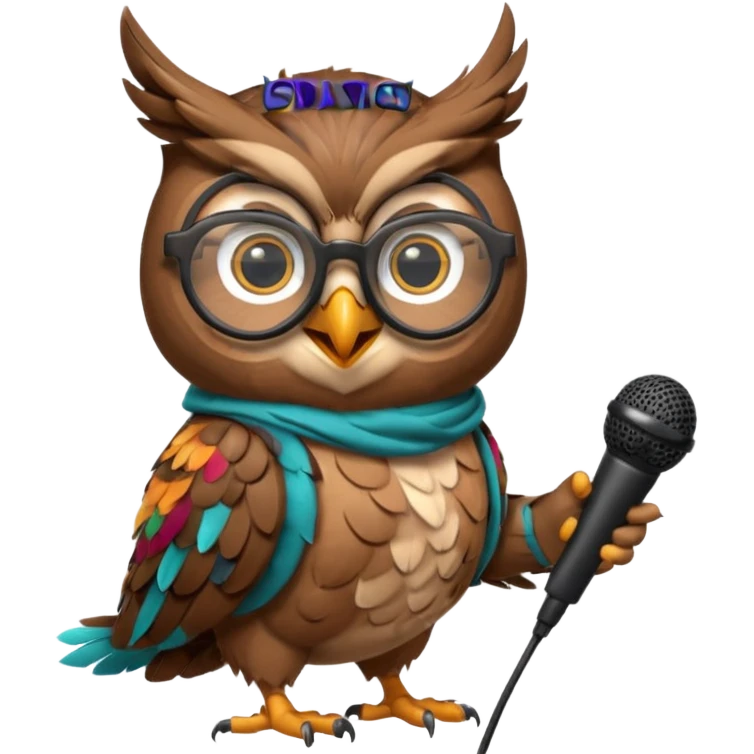 owl wearing glasses singing with microphone emoji