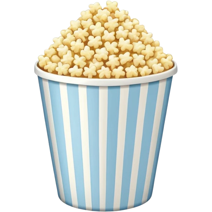Popcorn in a pale blue popcorn bucket with stripes emoji