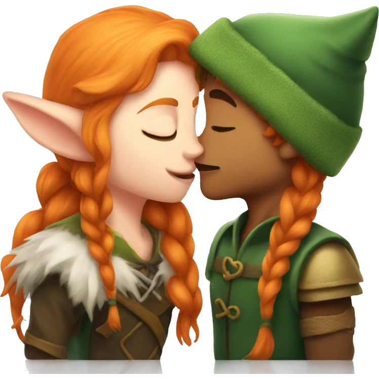 a ginger elf and a ginger wolf kissing  emoji