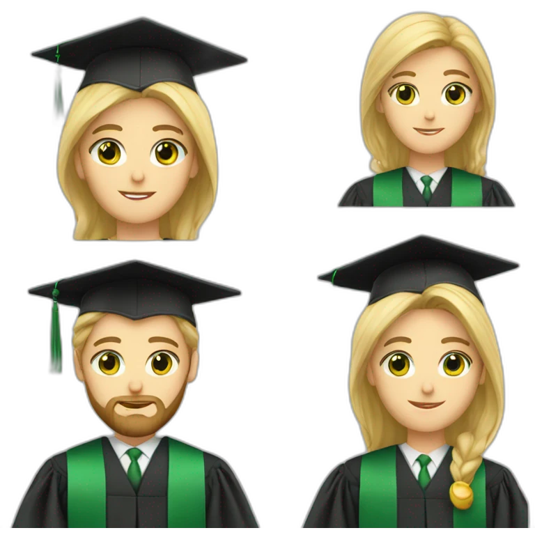 blonde bearded green eyed male teacher wearing a graduation hat emoji