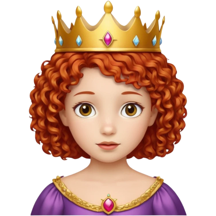 girl kid, Princess with short curly red hair, small crown emoji