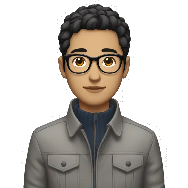 A beautiful  young man with black and medium hair and white skin, wearing round glasses and jacket emoji
