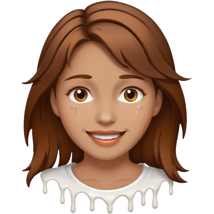 Brown Hair Woman , white paint , drip, face, happy emoji