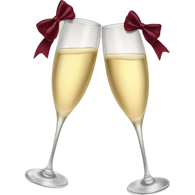 Two glasses of champagne cheering with burgundy bows emoji