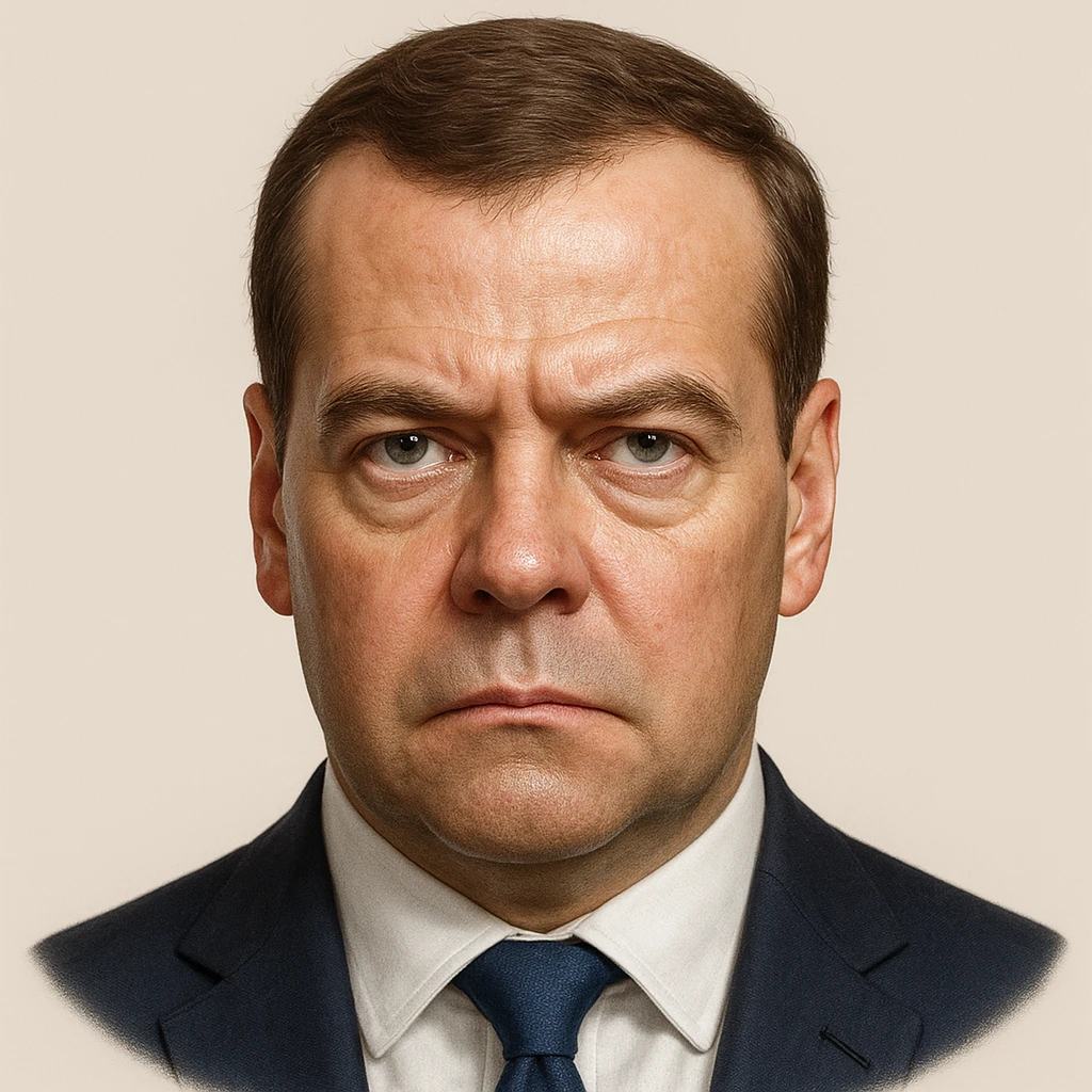 ultra-realistic, maximum detail portrait of Dmitry Medvedev with a stern expression and lifelike facial features in emoji style emoji