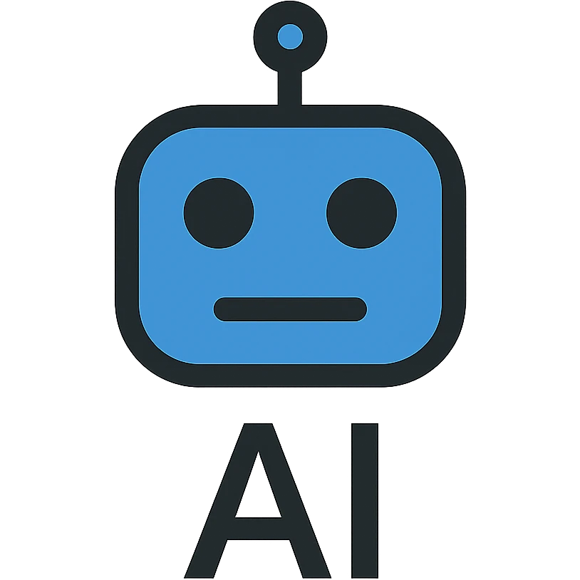 AI icon, robot face, blue and black color scheme, minimalistic style emoji