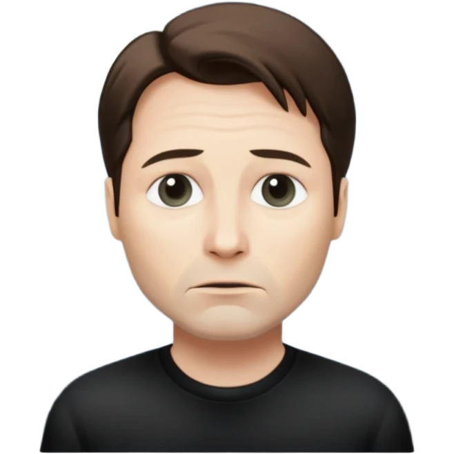Mulder from the x-files looking very very worried (not trusting anyone today) while wearing a dark t-shirt. A beam of light from a UFO illuminates him emoji