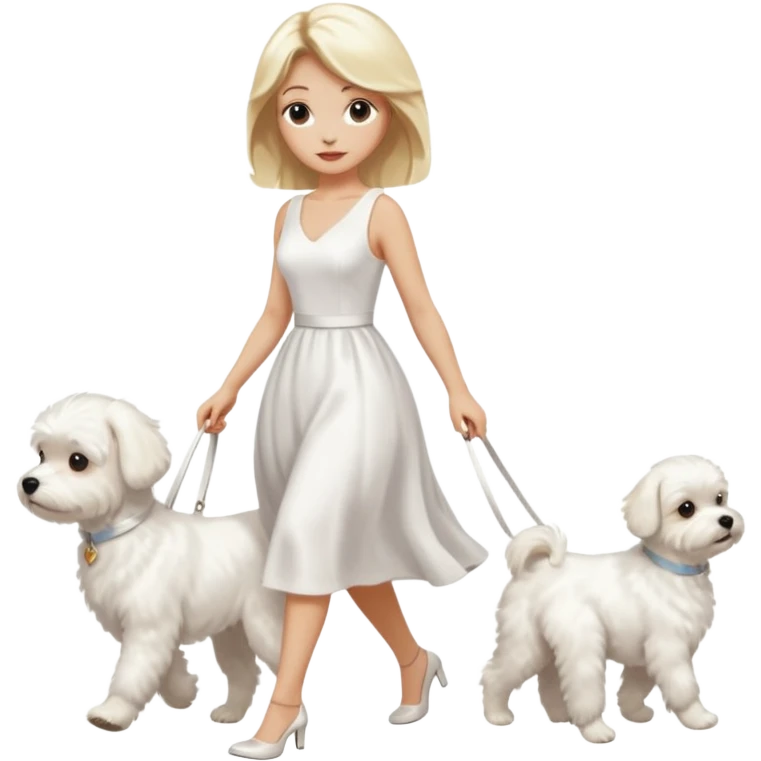 blonde woman wearing white, walking 1 maltese dog emoji
