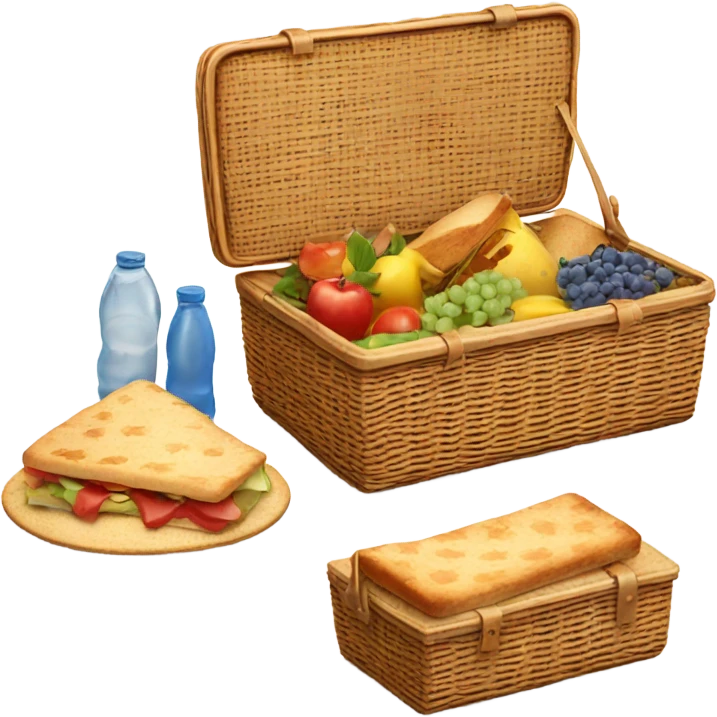 Realistic isolated picnic basket with one side of the lid up. emoji