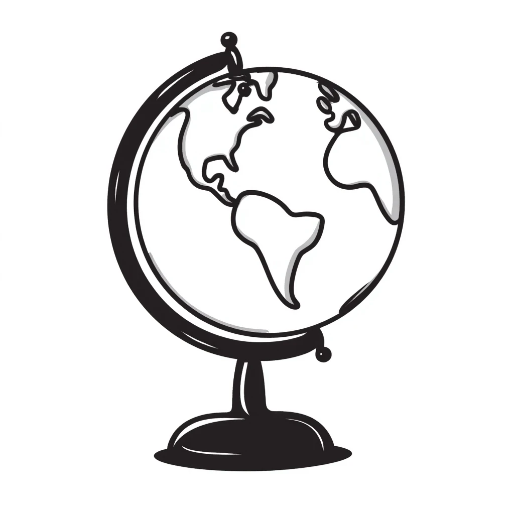 A hand-drawn Earth globe with simple continent outlines emoji