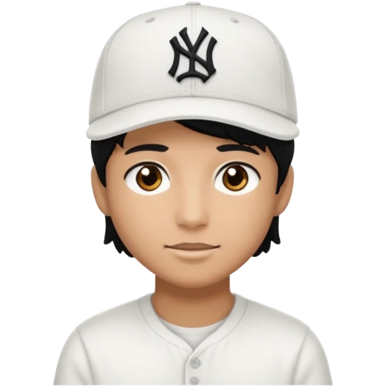 Create a person wearing a white New Era cap, with black hair and brown eyes.
 emoji