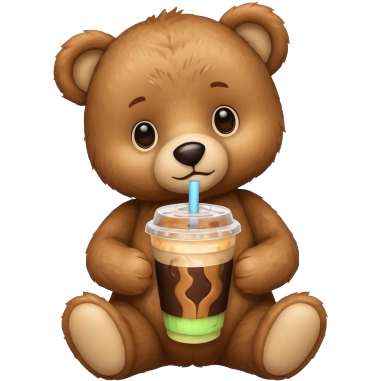 Teddy bear holding ice coffee  emoji