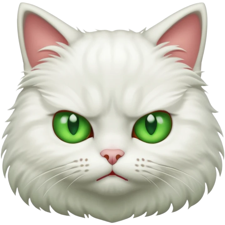 A white cat with the expression: " I'm cute, but I'm angry" emoji