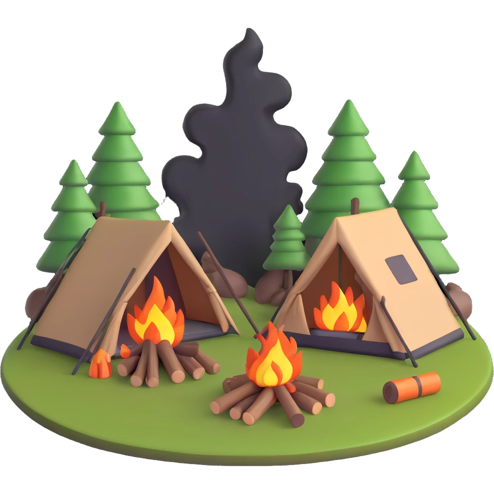 campfire burning next to camping tent emoji