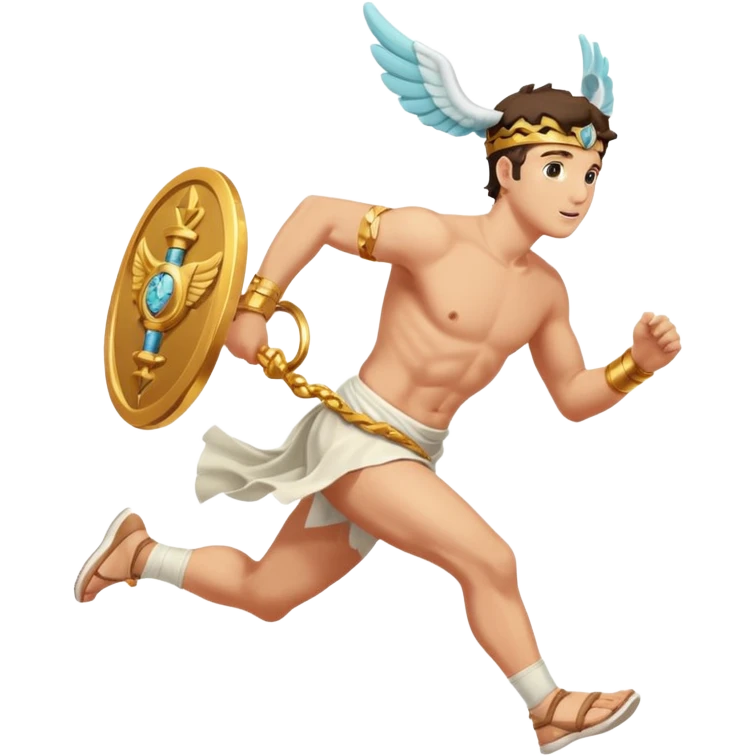 a guy (hermes) running with his caduceus and a petasos on his head (winged helmet) emoji