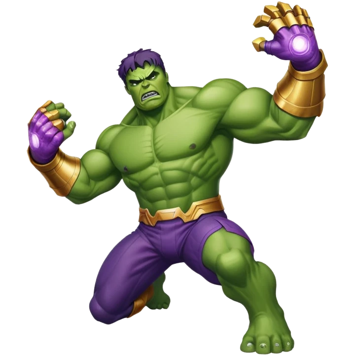 Hulk fighting Thanos, green superhero versus purple villain with infinity gauntlet emoji