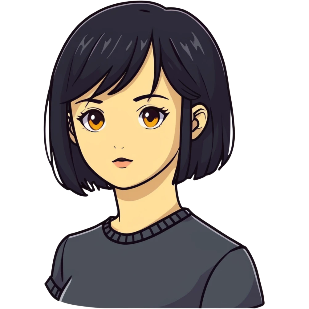 woman with black straight hair, very pale skin, yellow amber eyes emoji