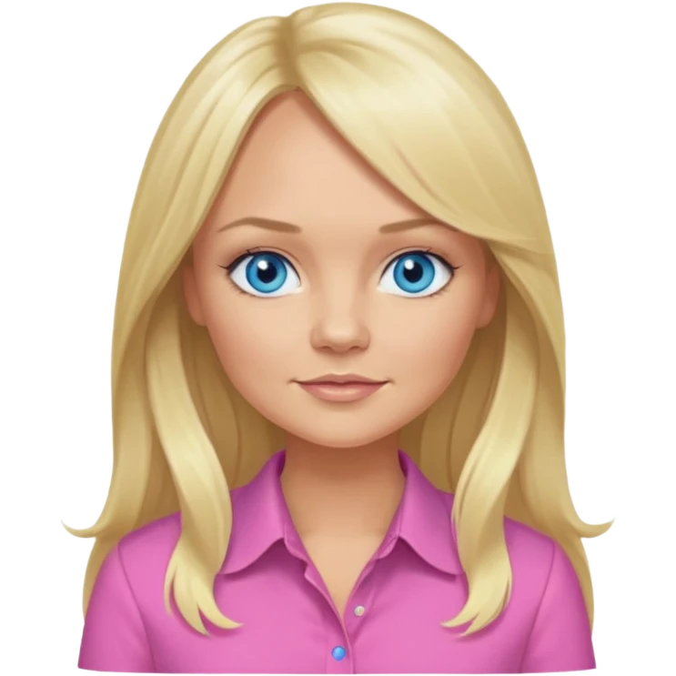 Emma Bunton with long blonde hair, blue eyes, pink shirt emoji