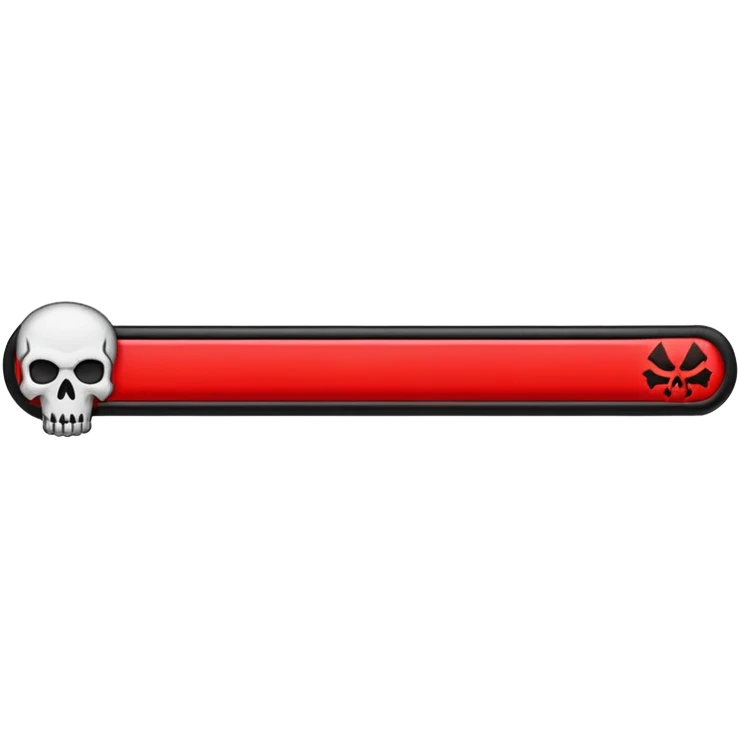 Long Horizontal healthbar with skull at the start of the healthbar, doom and gloom design, long horizontal red health bar outlined in black emoji