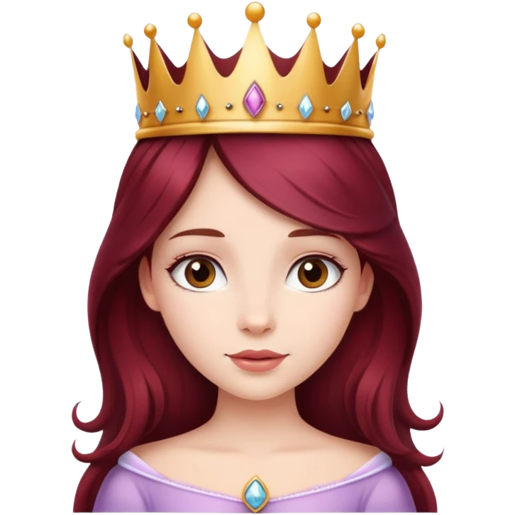 Beautiful long burgundy haired girl wearing a princess crown emoji