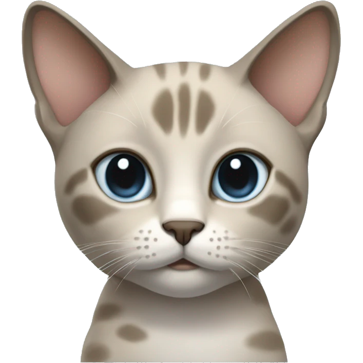 Thai breed realistic adult cat with a light cream -brown body, dark gray face, ears, and paws. Short fur, sharp ears, striking light blue eyes  emoji