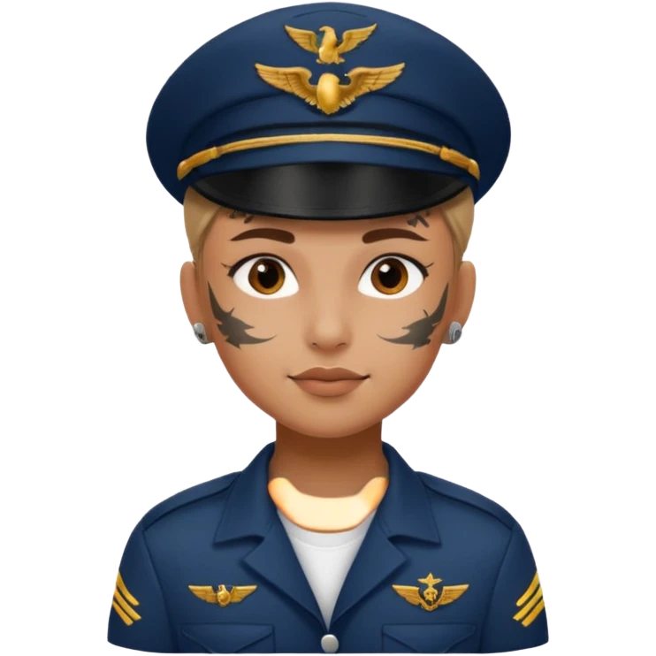 Young, wearing pilot uniform include hat, full tattoo on face emoji