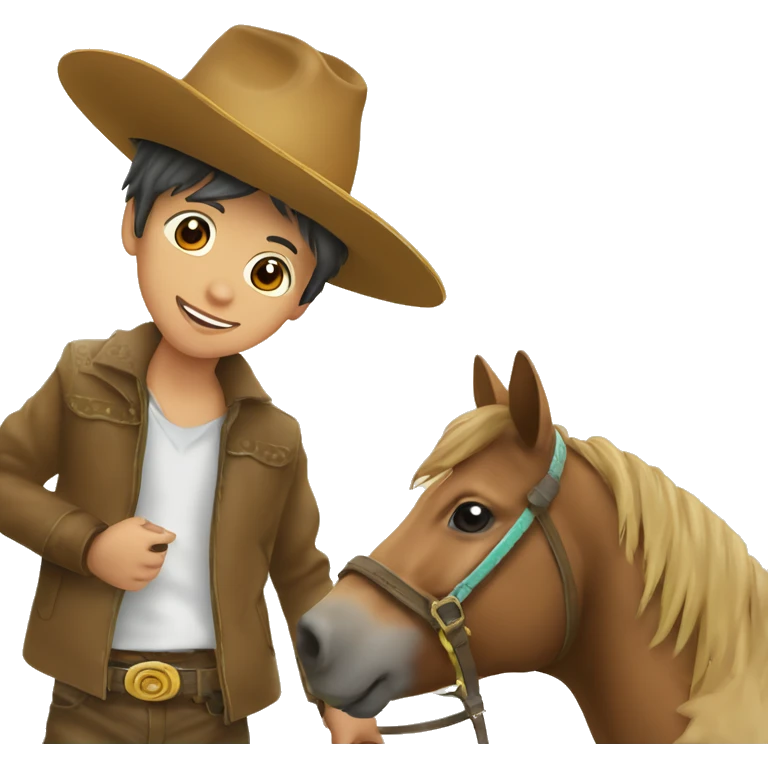 Niño con un sombrero y montando un caballo  emoji