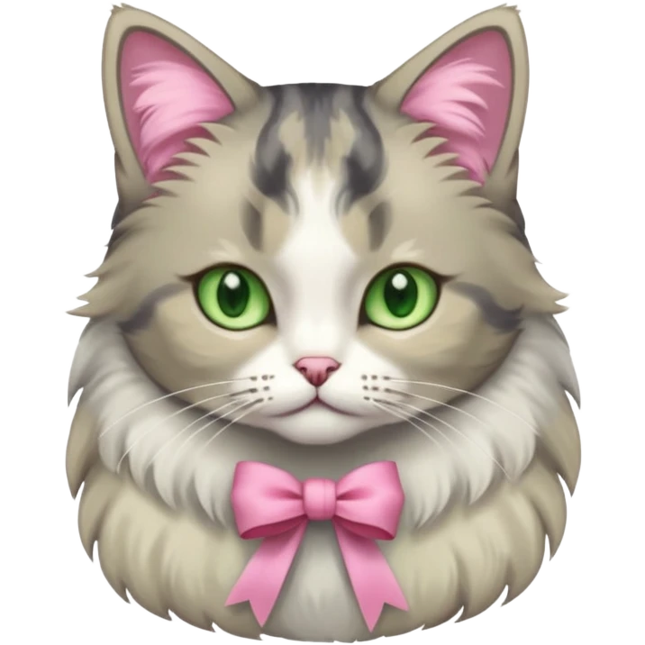 Dilute grey calico cat with pink ribbon emoji