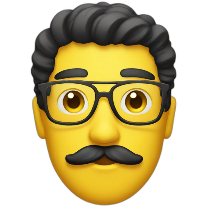 A yellow emoji with a mustache and black hair emoji