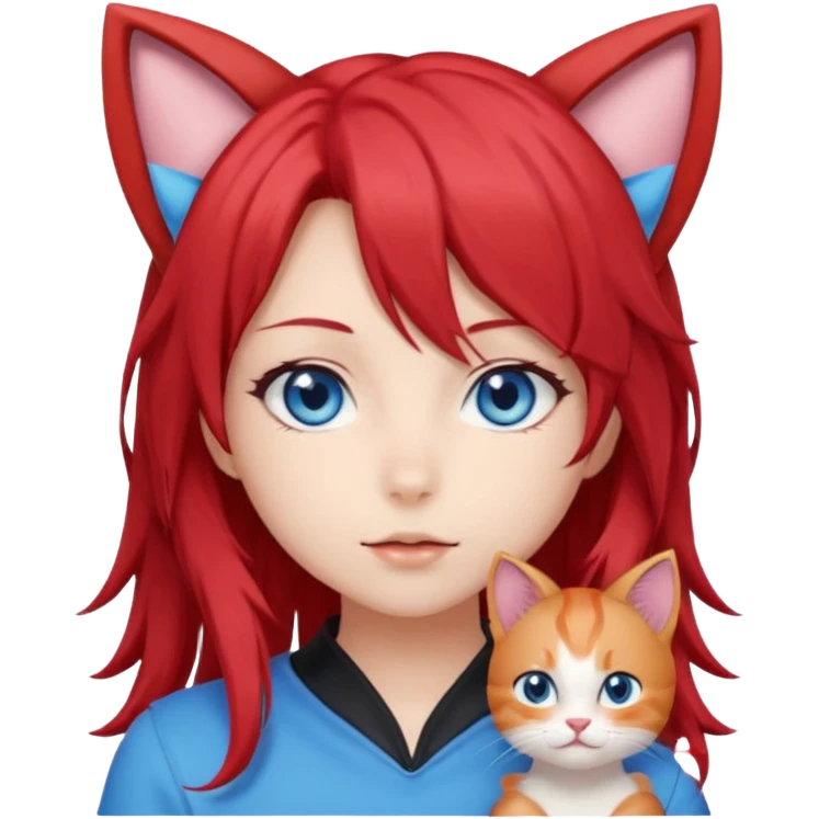 cute anime girl with cat ears, red blowing hair emoji