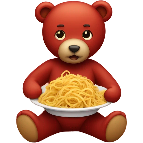 red teddy bear eating pasta  emoji