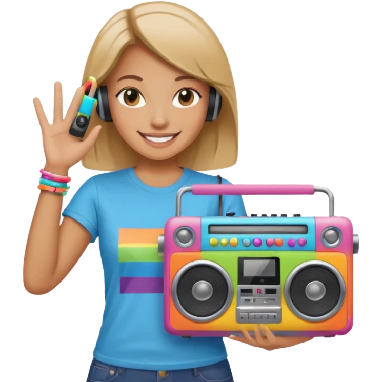 woman holding colorful boombox emoji