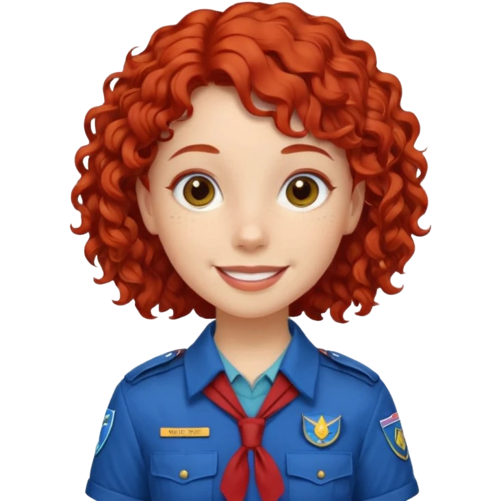scout girl with blue scout uniform, red curly haired emoji