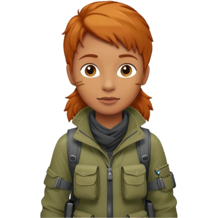 
wildlife photographer, trekking clothes, ginger hair emoji