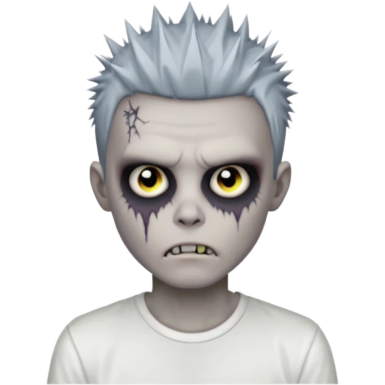 zombie boy with spiky emo hair and white shirt emoji to use or share on Discord and Slack. emoji