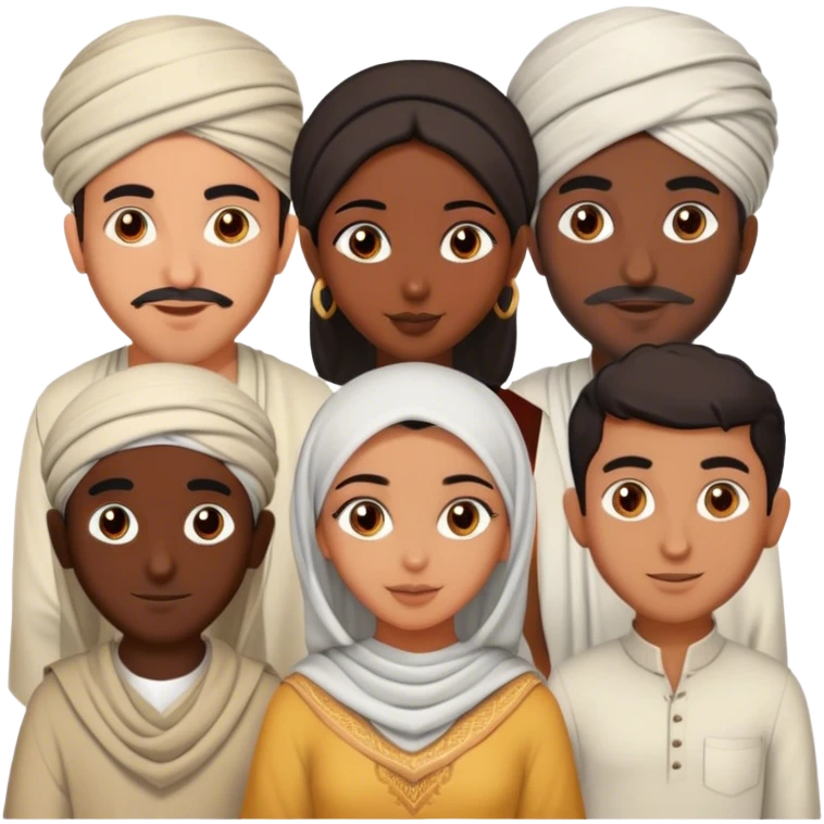 5 bestfriends: 1 Moroccan man, 1 Arab man, 1 Iranian girl, 1 Indian girl, 1 black man emoji