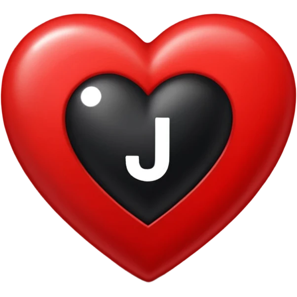 Un corazón grande rojo con la letra" J" en negra y en  mayúscula y en el centro  emoji