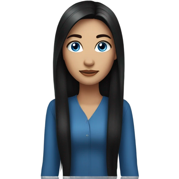 Woman with long black hair, blue eyes emoji