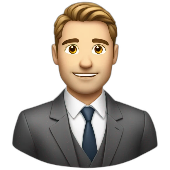 handsome lawyer emojish style white background standing alone in suit in office like headshot style photo no additional assets just him alone and don't add animation style on it make him  emoji
