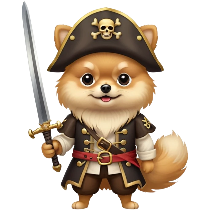 Dangerous handsome Pomeranian pirate holds a sword emoji